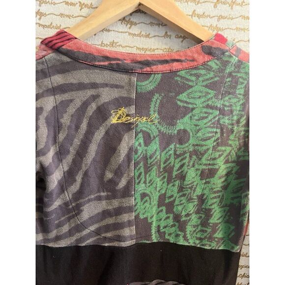 Vintage Desigual V-Neck Multicolored Multi Pattern Graffiti Size M Womens Dress - Picture 11 of 12